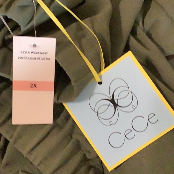CeCe Size 2X Olive Green Women's Overlap Tie Front Wide Leg Soft Pants. New - Picture 7 of 7
